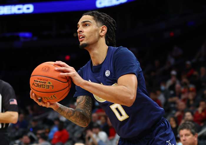 Dec 18, 2021; Phoenix, Arizona, USA; Georgia Tech Yellow Jackets guard Michael Devoe (0) against the Southern California Trojans during the Colangelo Classic at Footprint Center.